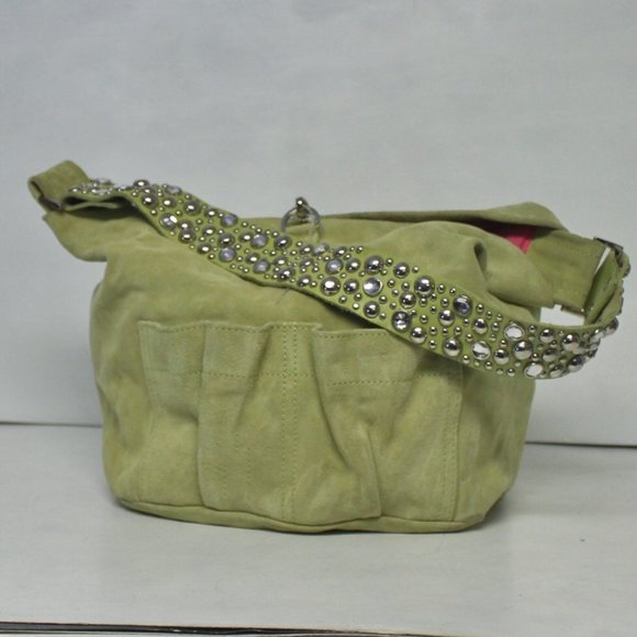 Never Carried Deux Lux Genuine Suede Leather Crystal Rhinestone Strap Hobo Bag - Picture 2 of 12